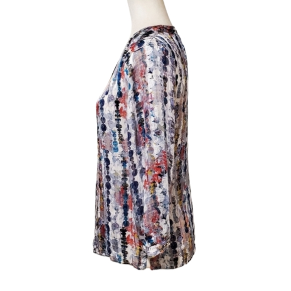 Liz Claiborne Blouse Womens Multicolor Print 3/4 Sleeve Semi Sheer Top Size PS - Picture 3 of 11